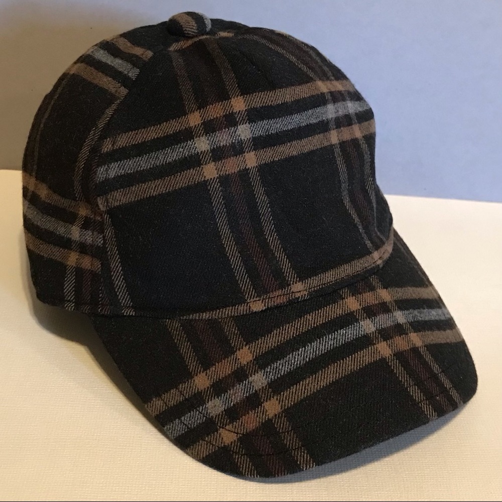 New Janie and Jack 12-24M or 2T-3 Plaid Ball Cap, Black, Brown, Gray. Soft.